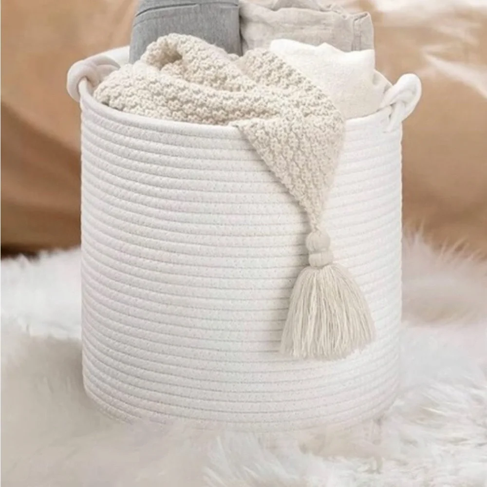 Cotton Woven White Basket NEW